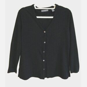 Kate Hill Women Petites Size PM Black Cardigan Sweater Top Travel Knit Button